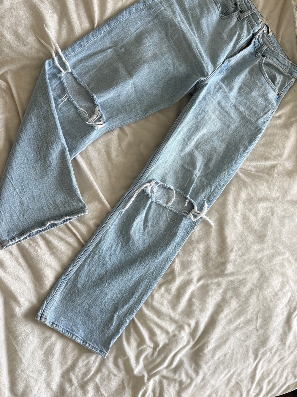Abercrombie & Fitch Light Wash Distressed Straight Leg Jeans